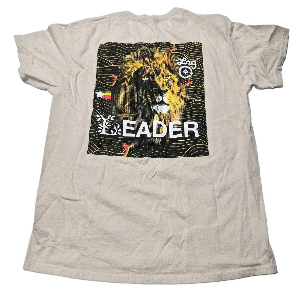LRG Mens Large Tan Lion Leader Graphic Tee Shirt Y2K Rasta Streetwear Beige L